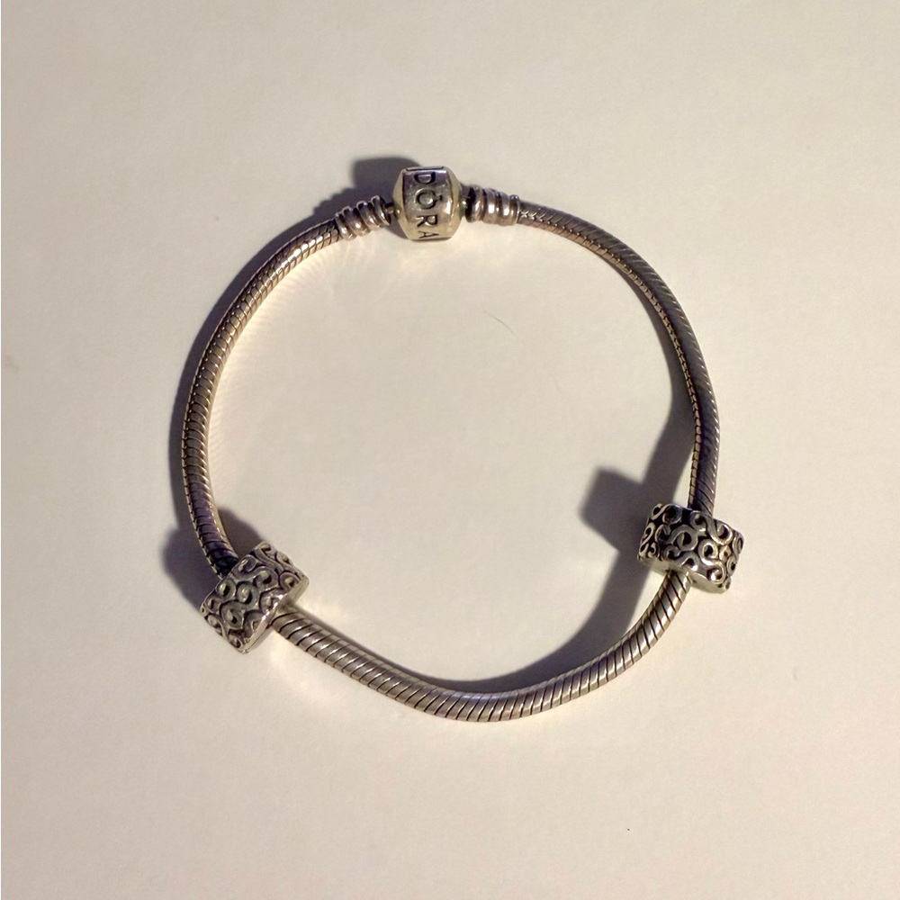 Pandora Snake Silver Bracelet with Removable Stopper Charms